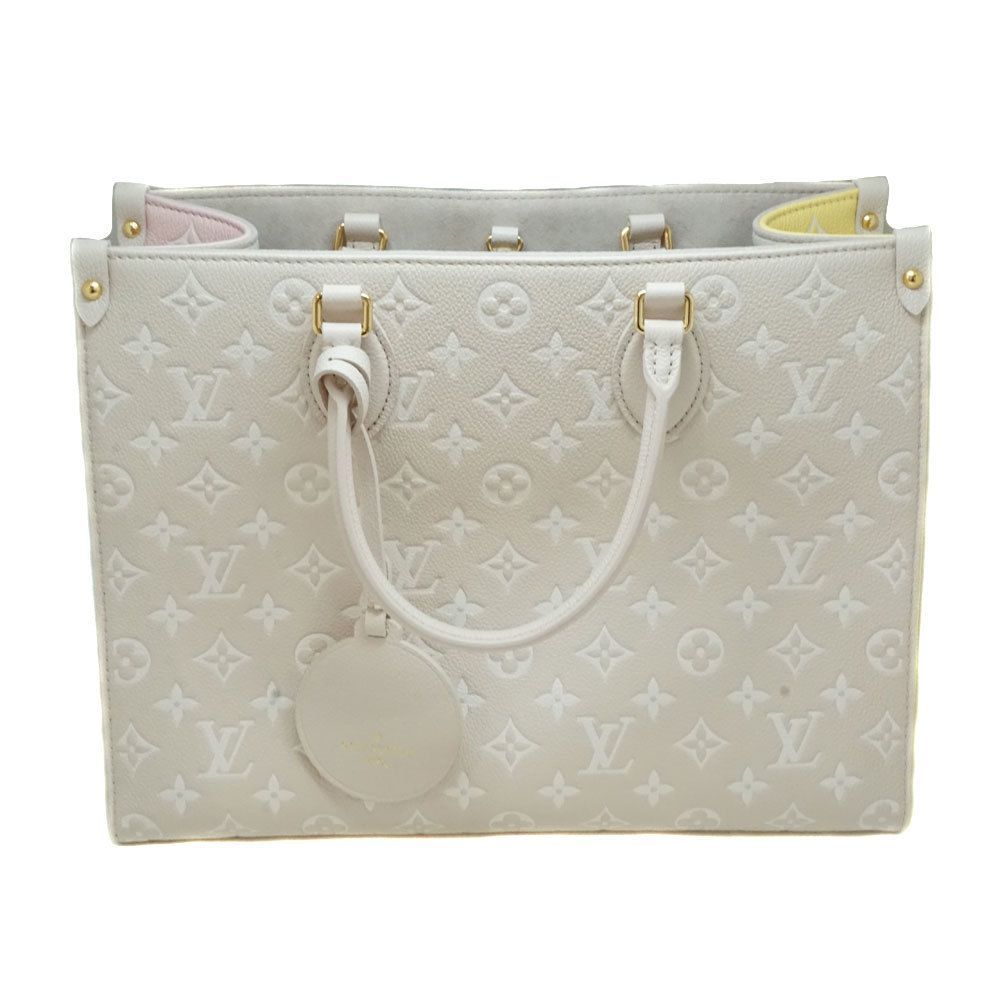 Tote Bag On The Go Monogram Implant Leather Rose Beige Gold MM